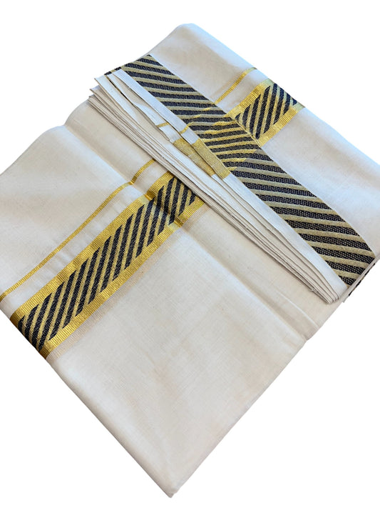 Southloom Premium Handloom Cotton Gold Kasavu Double Mundu with Gold and Black Border