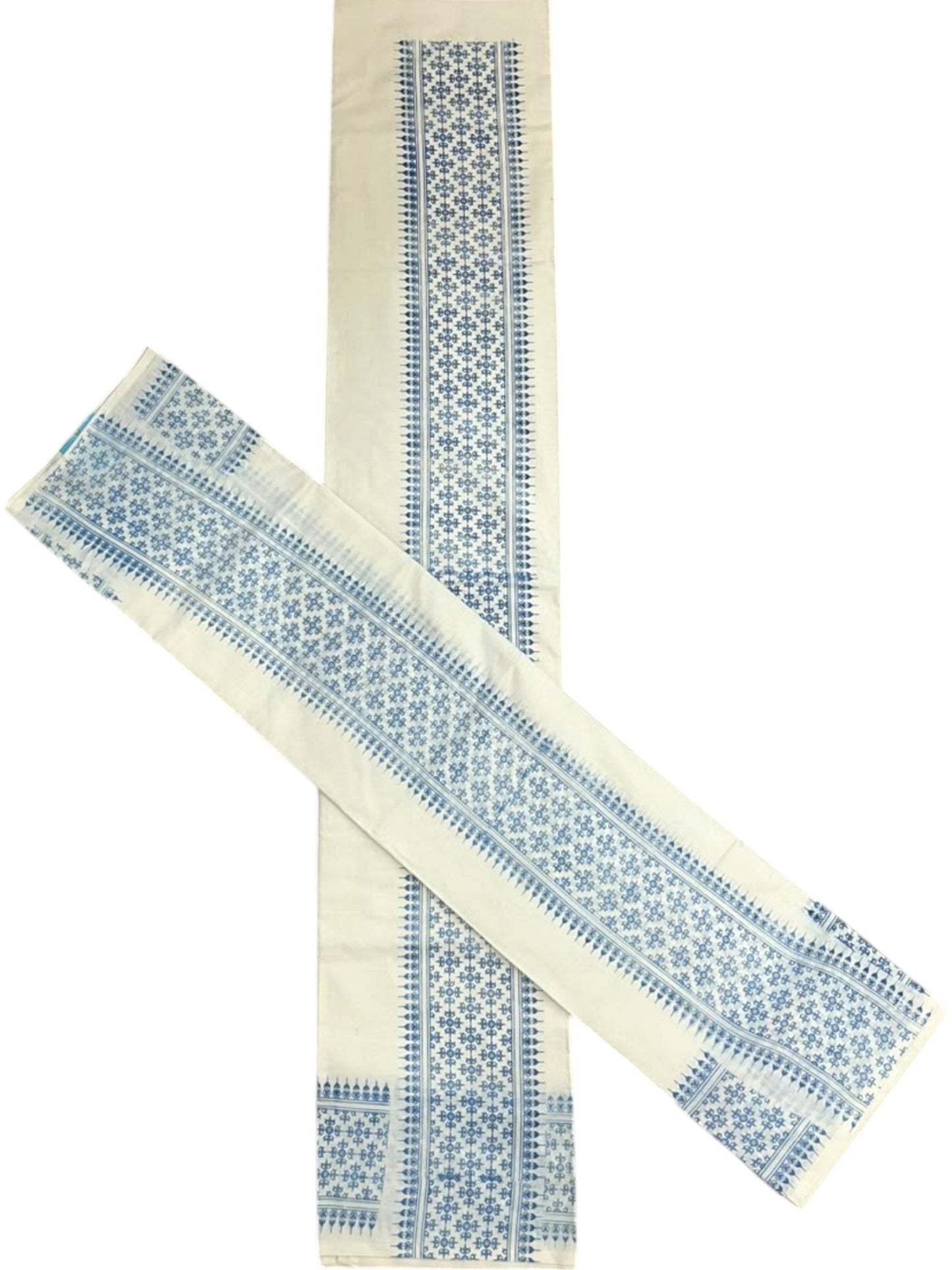 Southloom Kerala Cotton Set Mundu (Mundum Neriyathum) with Blue Floral Prints on Border-2.80Mtrs SL625