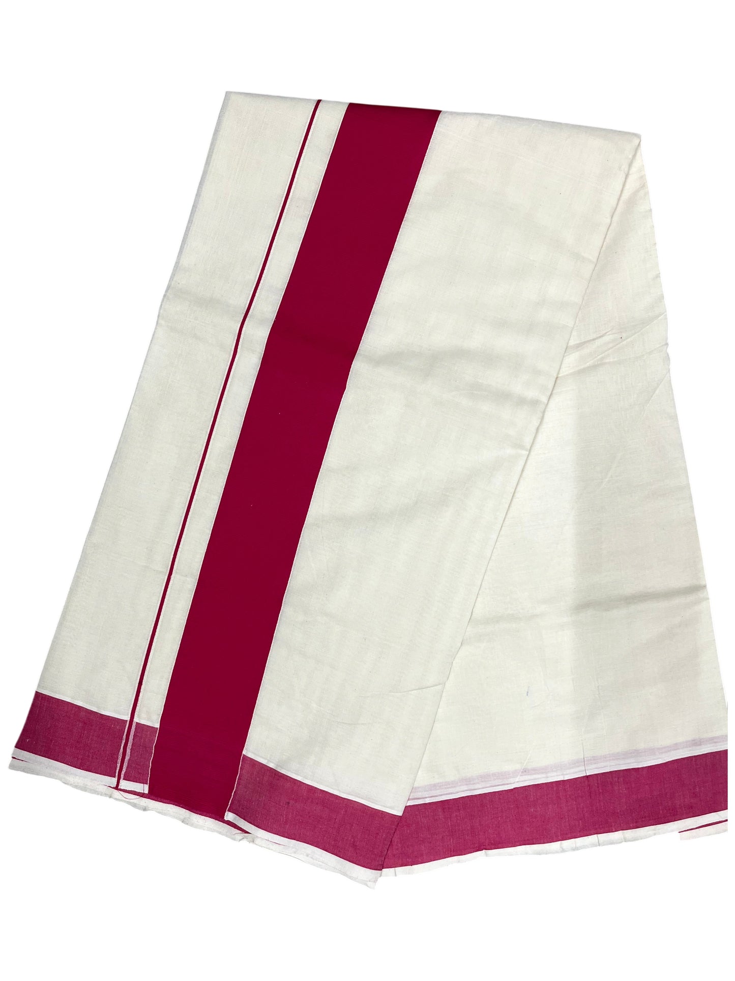 Southloom Kerala Pure Cotton Plain Kasavu Saree with Pink Border 3 inch