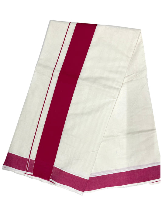 Southloom Kerala Pure Cotton Plain Kasavu Saree with Pink Border 3 inch