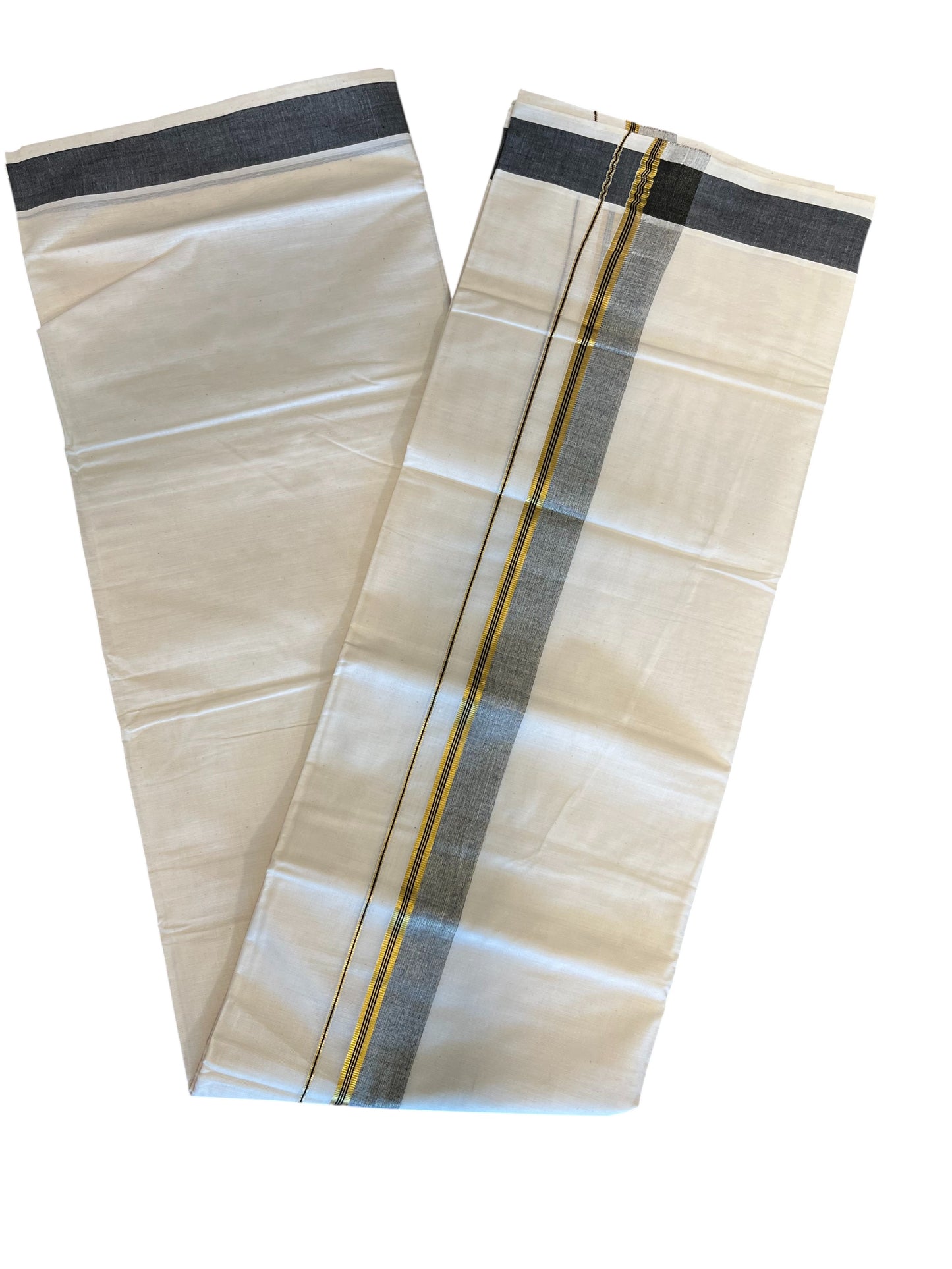 Southloom Pure Cotton Mundu with Black Lines and Black Border (South Indian Kerala Dhoti)