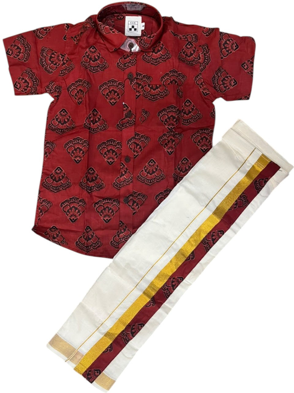Southloom Cotton Floral Printed Kids's Combo (Shirt + Velcro Mundu) SLKCOMBO