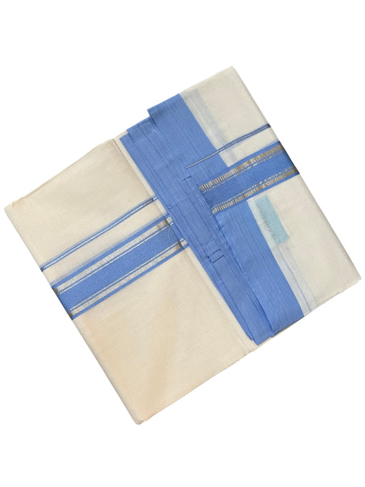 Southloom Pure Cotton Mundu with Golden Lines and Blue Border (South Indian Kerala Dhoti)