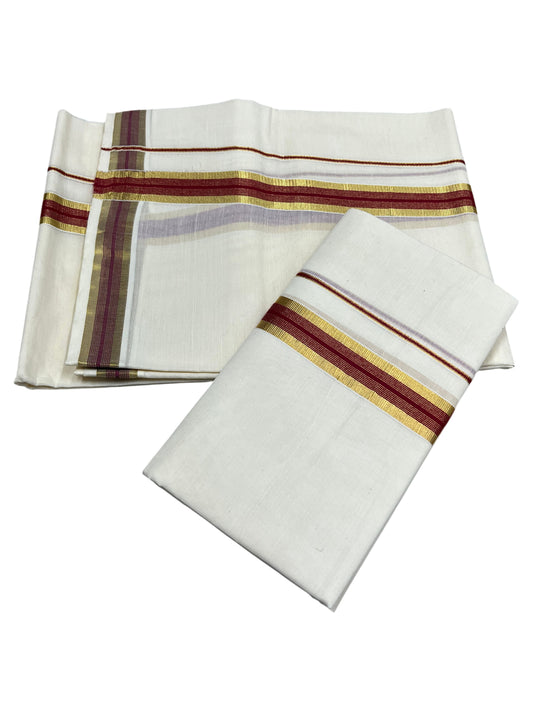 Southloom Pure Cotton Kerala Single Set Mundu (Mundum Neriyathum) with Maroon and Kasavu Border 2.80 Mtrs SLKK SL523