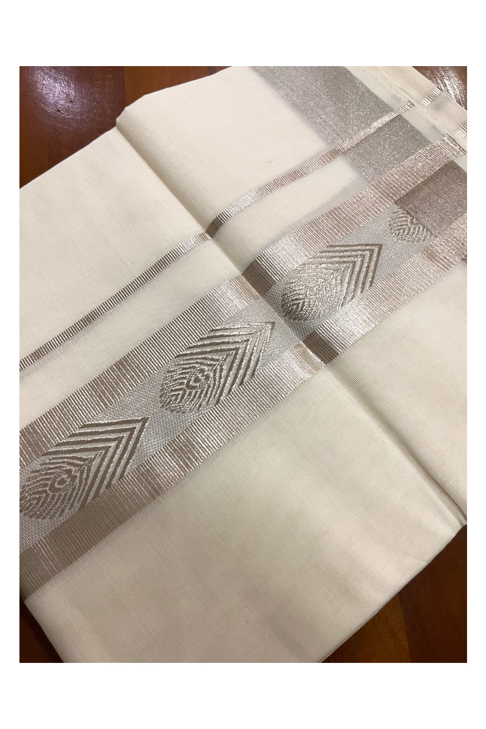 Southloom Premium Handloom Pure Cotton Mundu with Silver Kasavu Woven Border (Onam Mundu 2023)