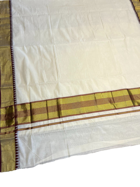 Southloom Pure Cotton Kerala Kasavu Saree with Maroon Temple Border