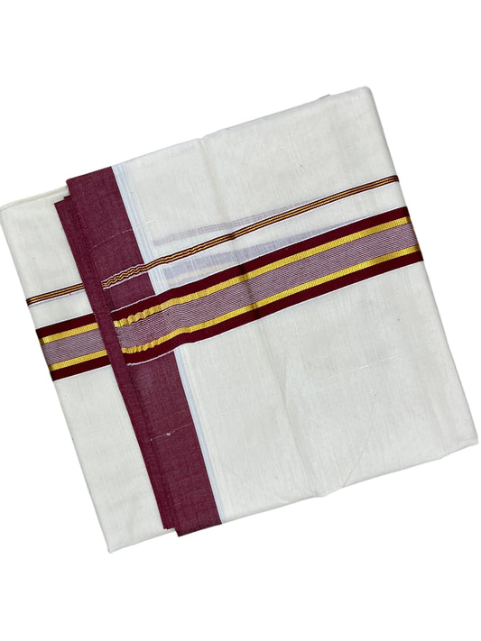 Southloom Pure Cotton Mundu with Maroon Border (South Indian Kerala Dhoti)