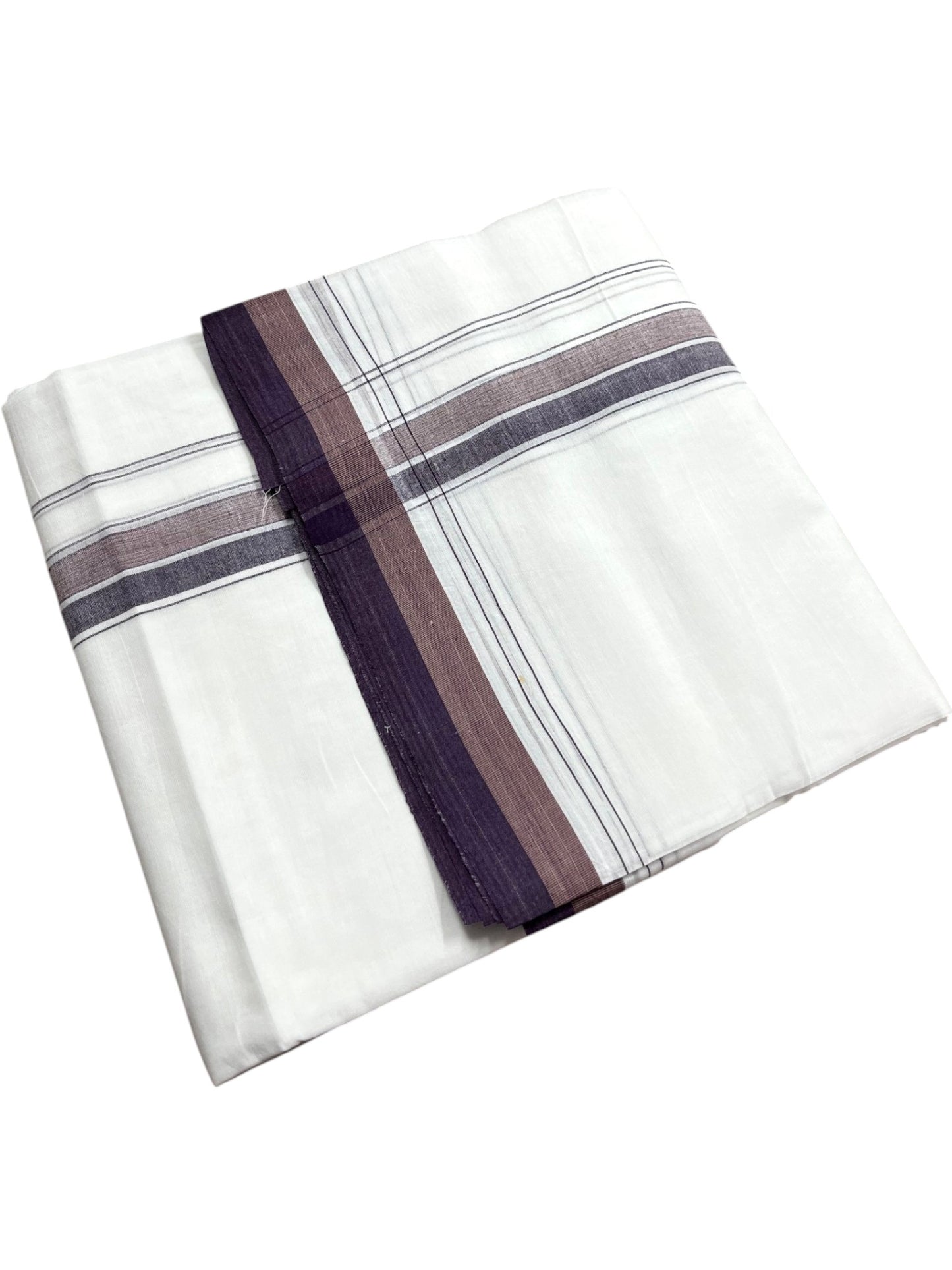 Southloom Pure Cotton Mundu with Purple Border (South Indian Kerala Dhoti)