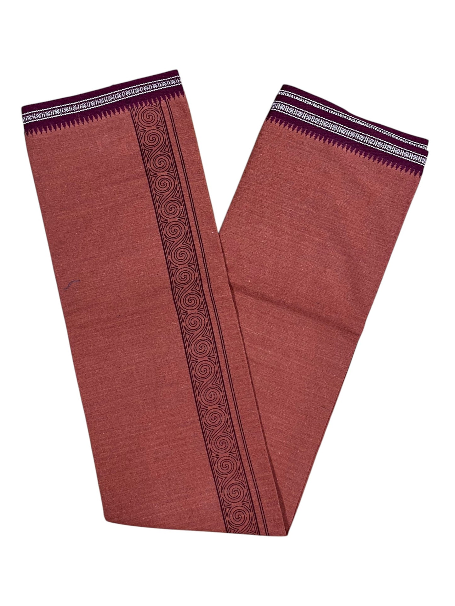 Southloom Saffron (Kaavi) Maroon Printed Single Mundu / Lungi (South Indian Kerala Dhoti)