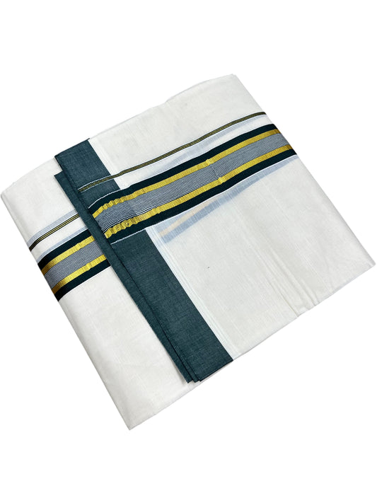 Southloom Pure Cotton Mundu with Green Border (South Indian Kerala Dhoti)