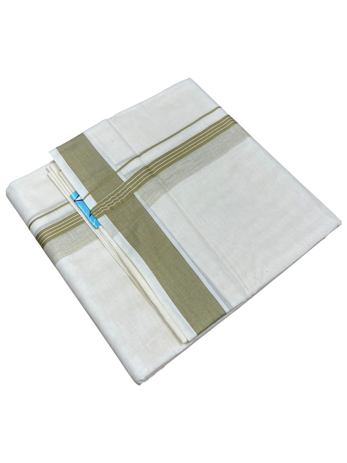 Southloom Pure Cotton Mundu with Olive Green Border (South Indian Kerala Dhoti)