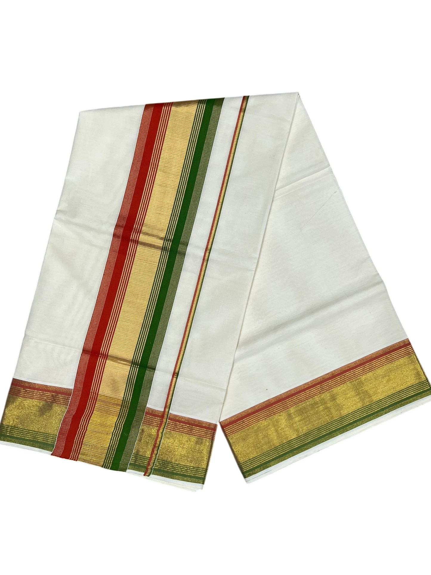 Southloom Kerala Cotton Kasavu Saree with Olive Green And Orange Border