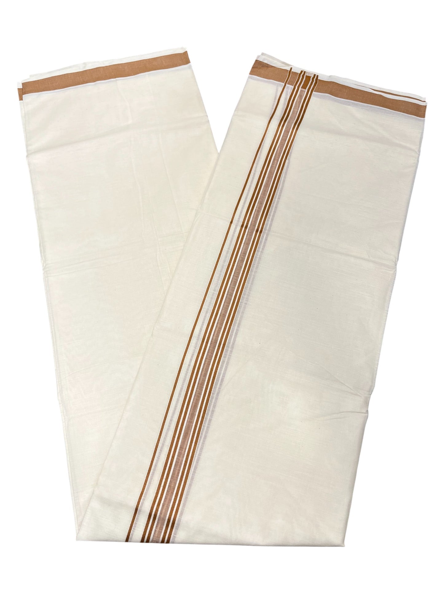 Southloom Pure Cotton  Double Mundu With White Lines &Brown Border (South Indian Kerala Dhoti)
