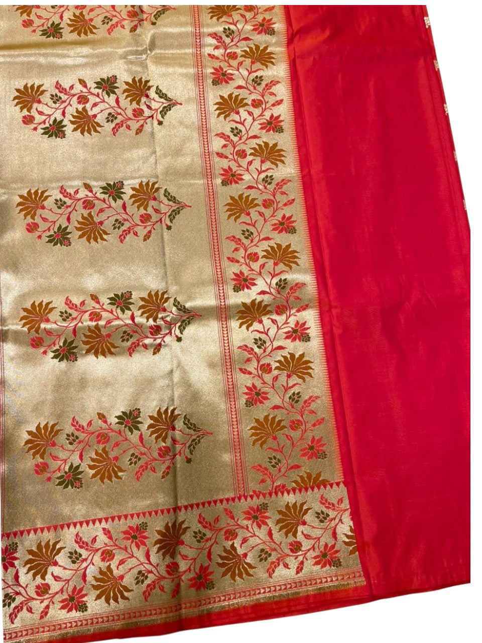 Southloom Pure Banarasi Silk Saree with Woven Work on Body and Borders (Pink And Orange)
