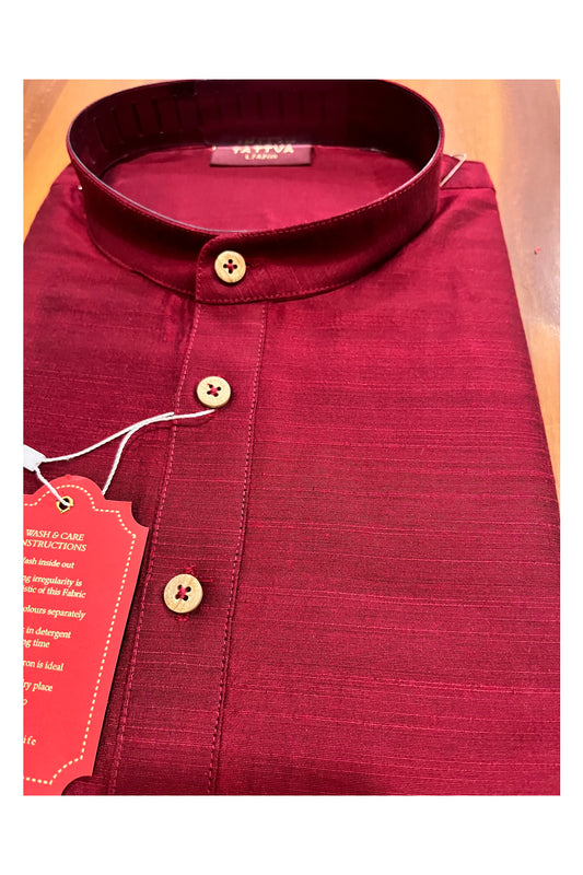 Southloom Semi Silk Short Kurta for Men in Dark Red Colour