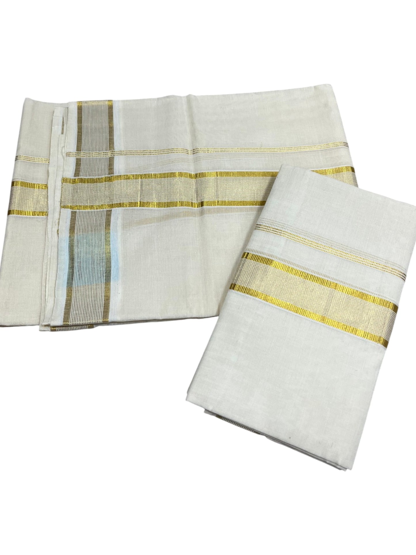 Southloom Pure Cotton Kerala Set Mundu (Mundum Neriyathum) Kasavu Lines Border in 2.80 Mtrs SLKK SL470