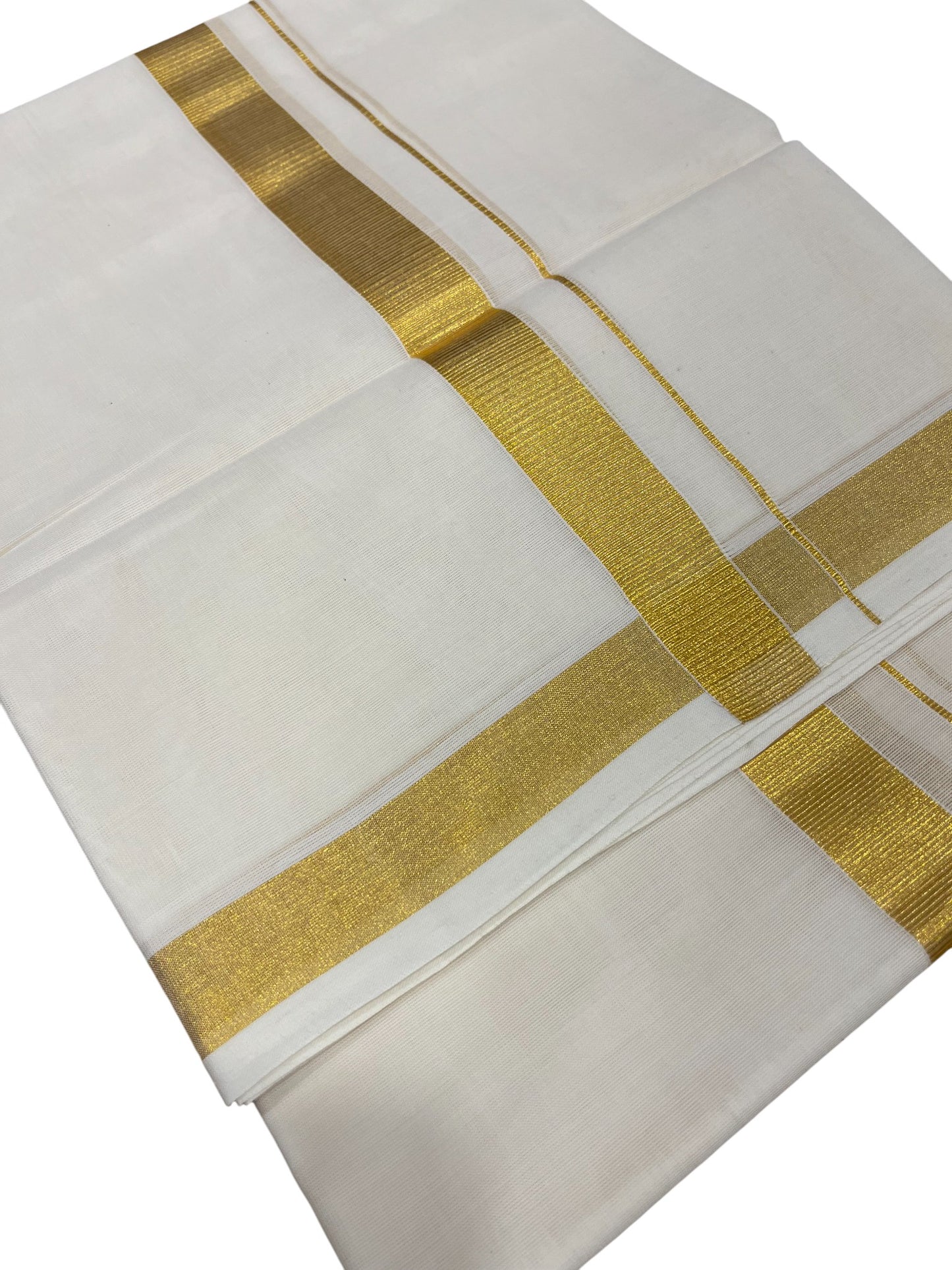 Southloom Premium Handloom Cotton Double Mundu with Gold Kasavu Border