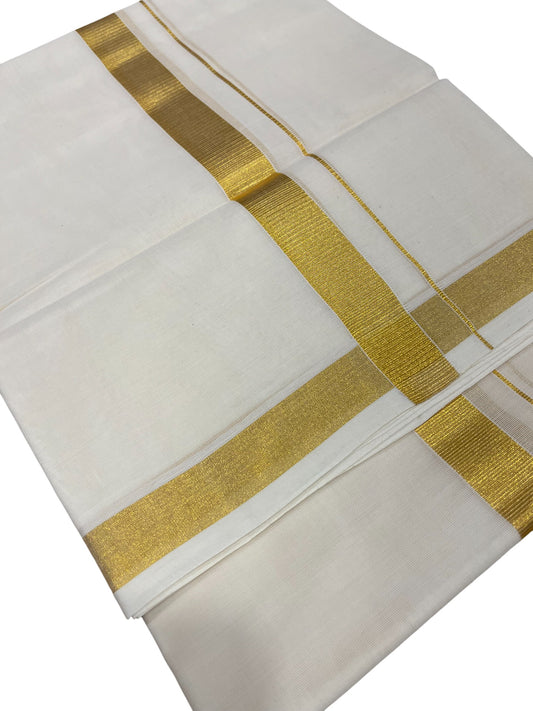 Southloom Premium Handloom Cotton Double Mundu with Gold Kasavu Border