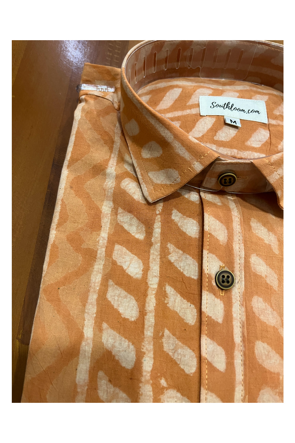 Southloom Jaipur Cotton Orange Hand Block Printed Shirt (Full Sleeves)