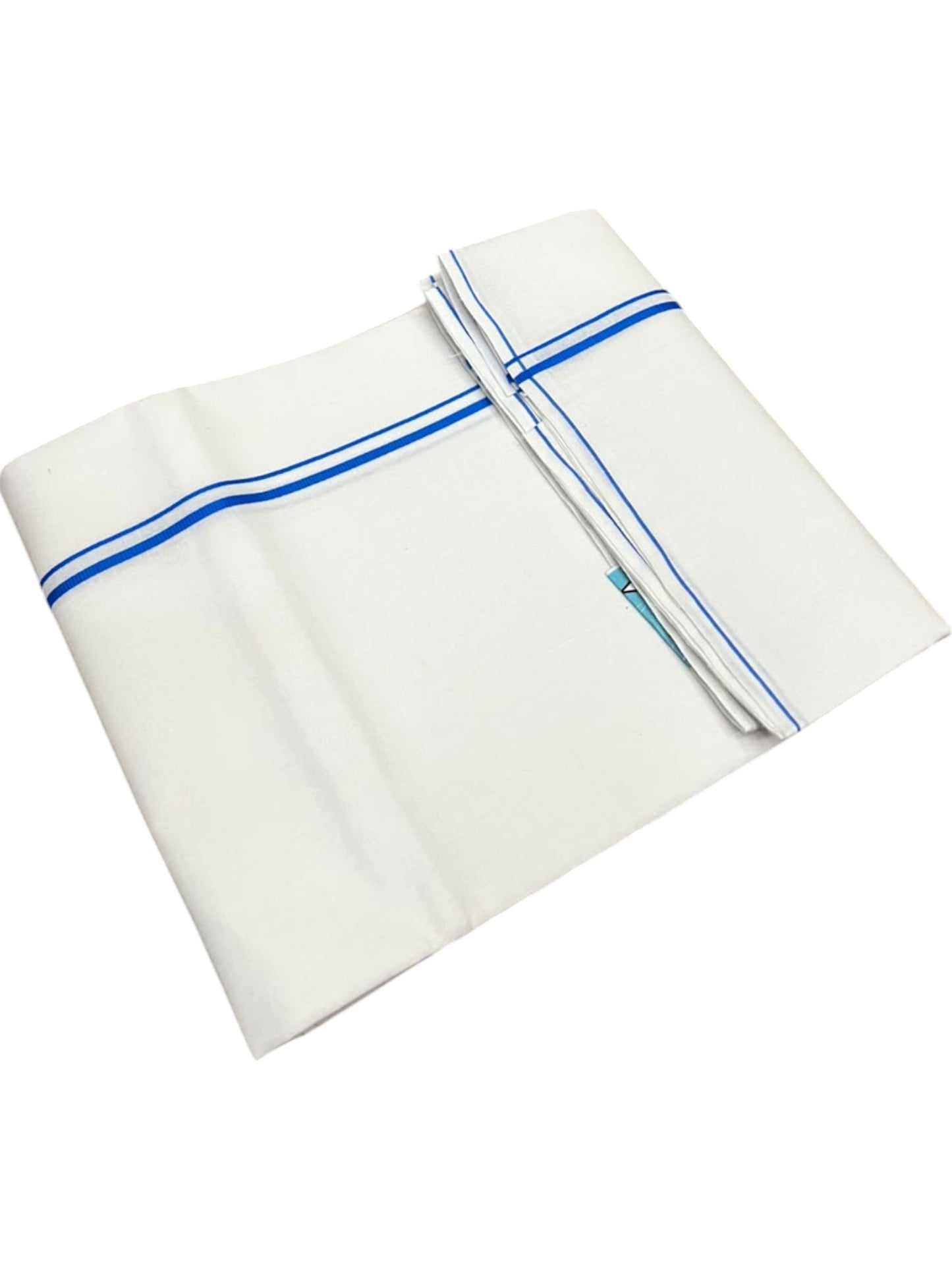 Southloom Pure White Cotton Single Mundu with Blue Border (South Indian Kerala Dhoti)