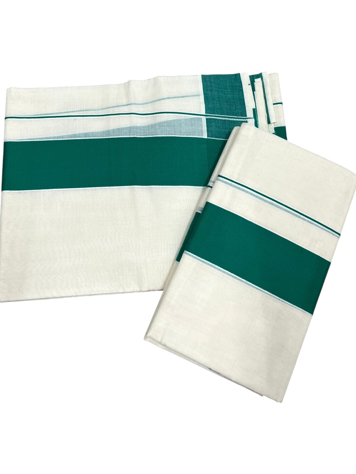 Southloom Kerala Cotton Mundum Neriyathum Single (Set Mundu) with Green Border 2.80 Mtrs