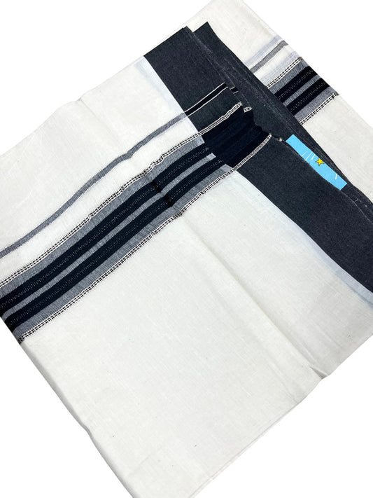 Southloom Kerala Pure Cotton Double Mundu with Silver Lines and Grey and Black Border with (South Indian Dhoti)