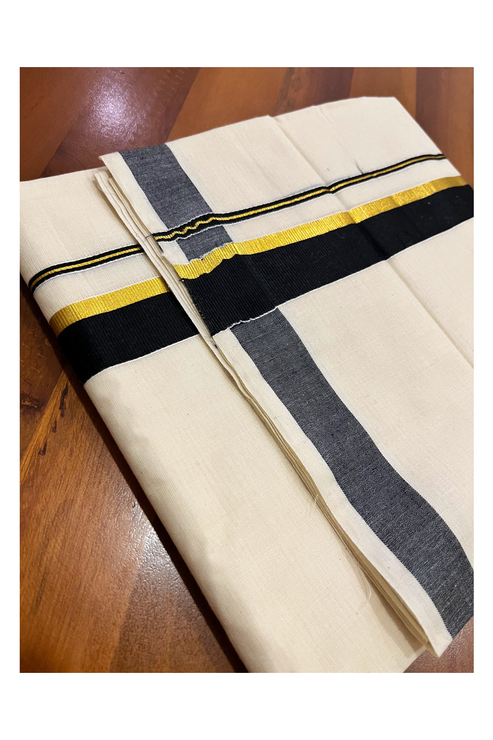 Pure Cotton Mundu with Black and Kasavu Border (South Indian Kerala Dhoti)