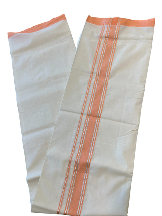 Southloom Premium Handloom Cotton Double Mundu with Silver and Peach Border