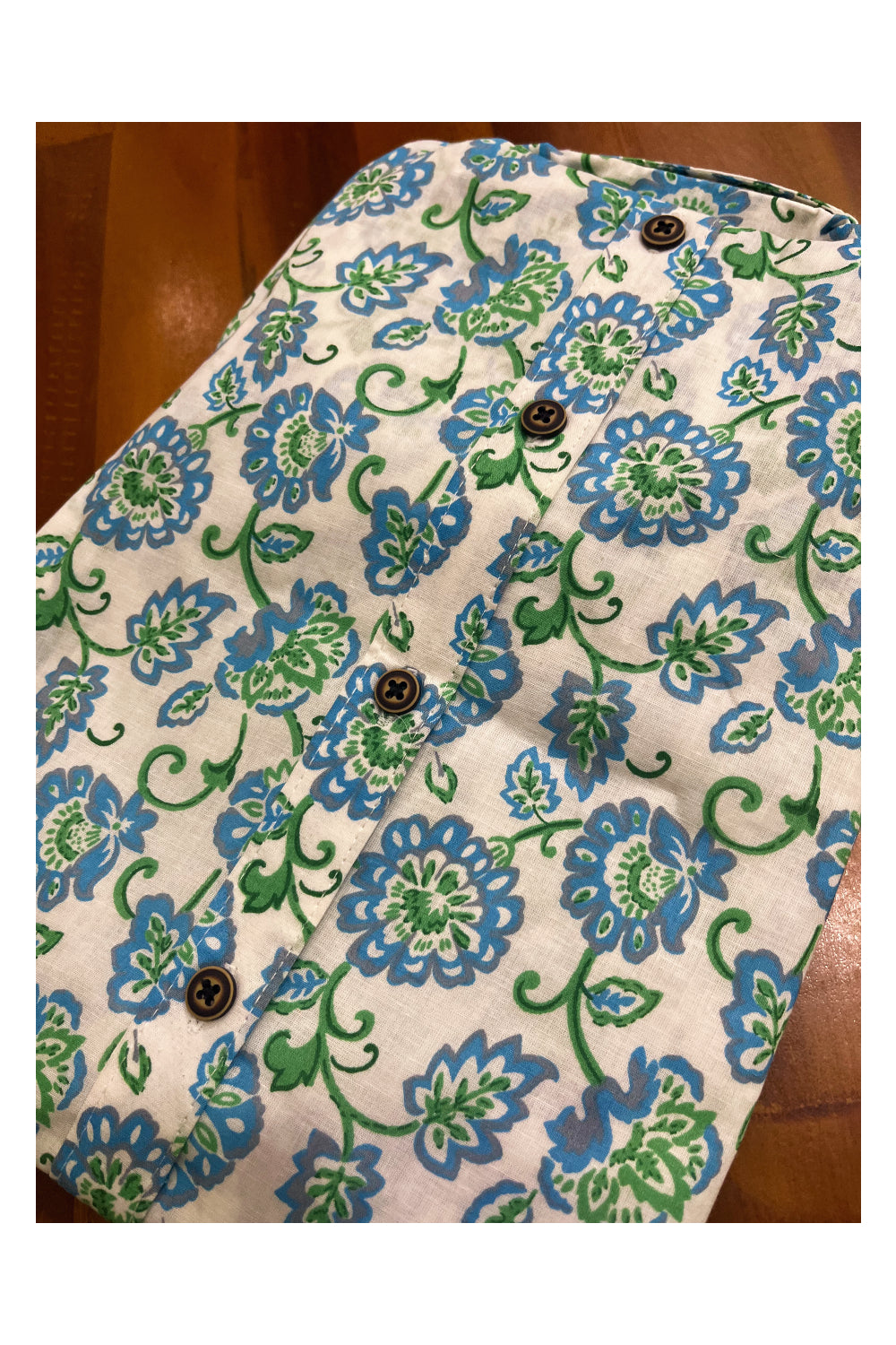 Southloom Jaipur Cotton Hand Block Printed white and Blue Shirt (Full Sleeves)