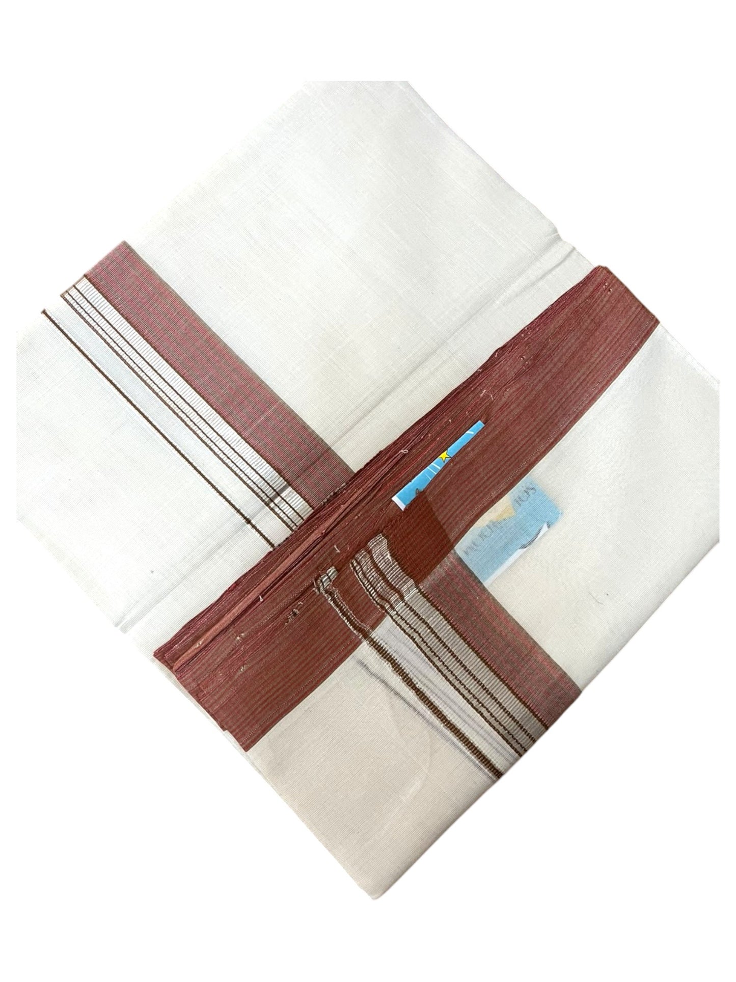 Southloom Balaramapuram Unakkupaavu Premium Handloom Cotton Double Mundu with Silver Lines and Brown Border