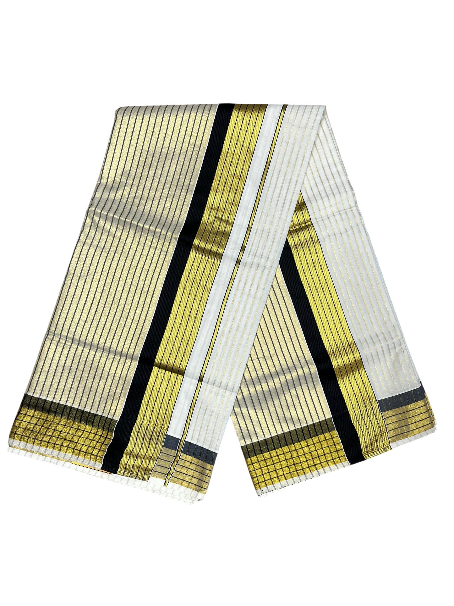 Southloom Kerala Pure Cotton Saree with Stripes on Body and Borders in Black SL334
