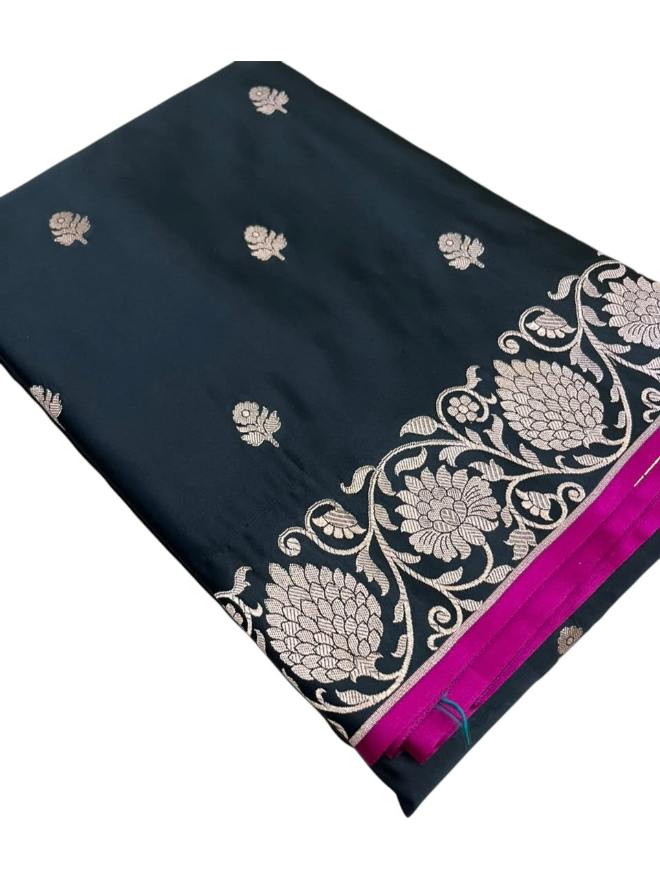 Southloom Satin Banarasi Silk Saree with Woven Work on Body And Borders In Black
