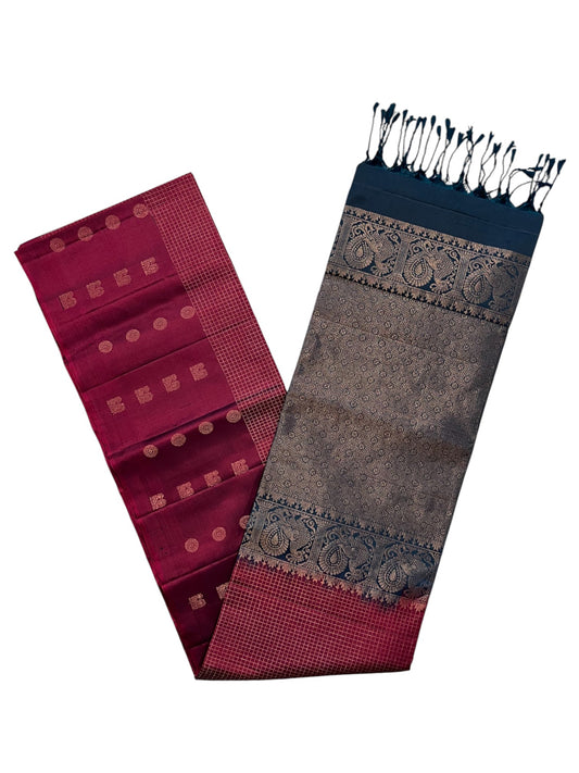 Southloom Pure Handloom Bridal Kanchipuram Silk Saree with Korvai Work (Blue & Maroon)