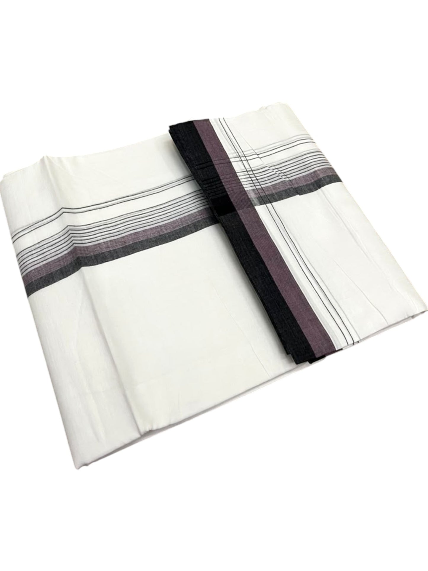 Southloom Pure Cotton Mundu with Pink & Black Border (South Indian Kerala Dhoti)