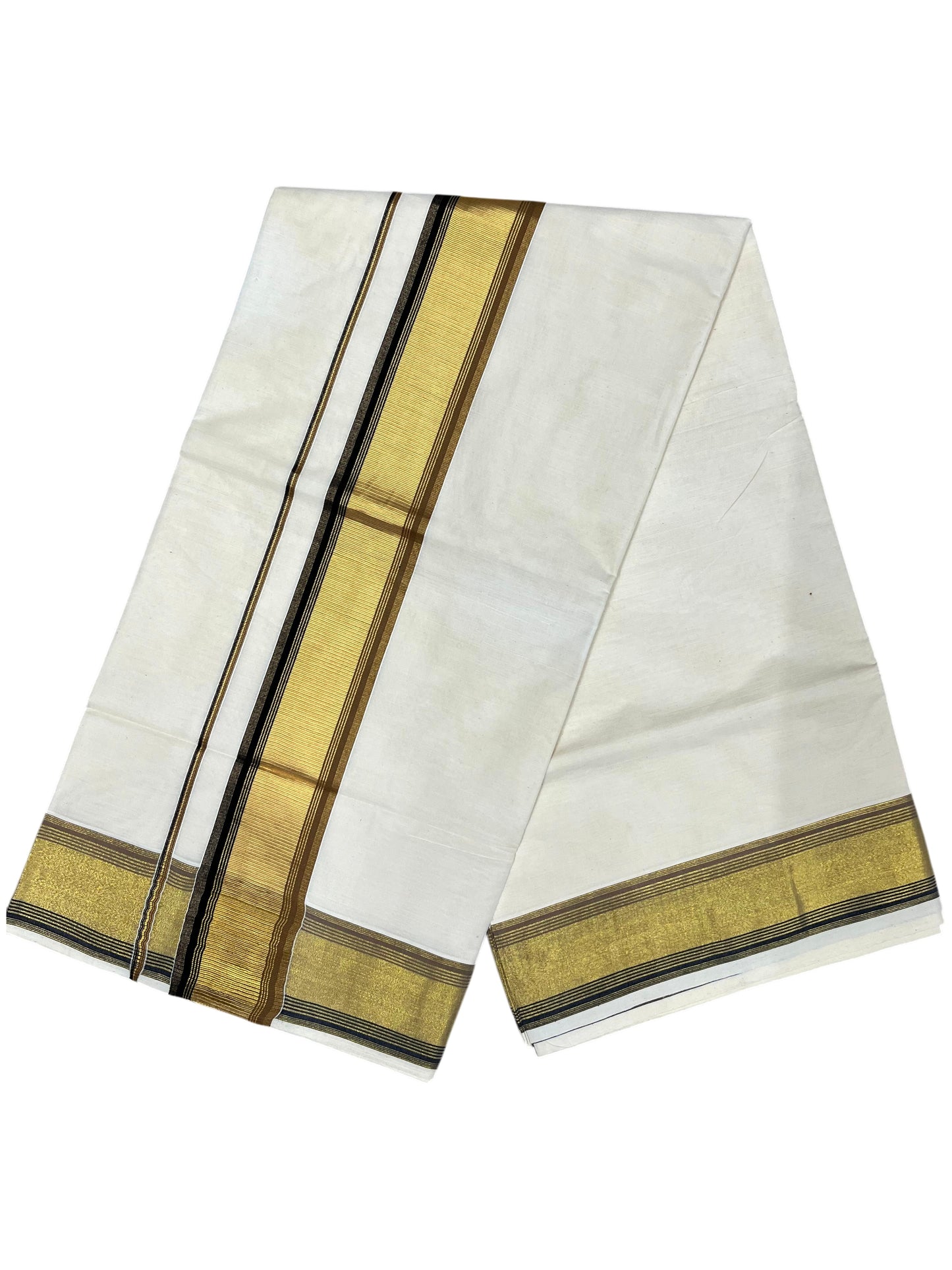 Southloom Kerala Cotton Kasavu Saree with Black And Mustard Yellow Border