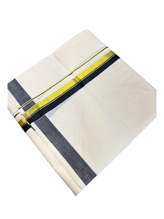 Southloom Pure Cotton  Double Mundu With Gold Kasavu &  Black Border (South Indian Kerala Dhoti)