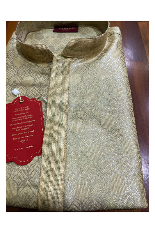 Southloom Light Brown Woven Designs Semi Silk Short Kurta for Men