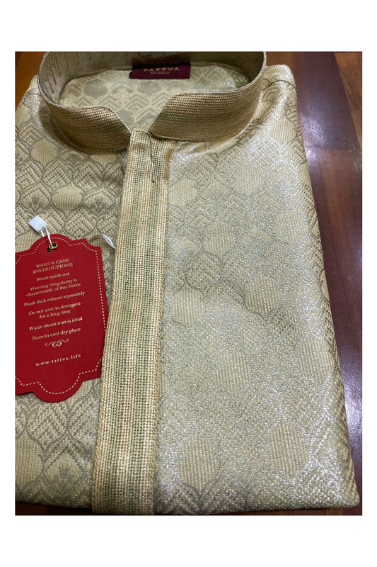 Southloom Light Brown Woven Designs Semi Silk Short Kurta for Men