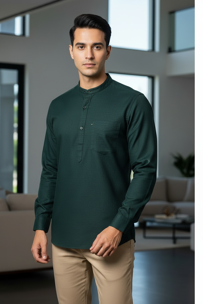 Southloom  Green Short Cotton Kurta Shirt for Men