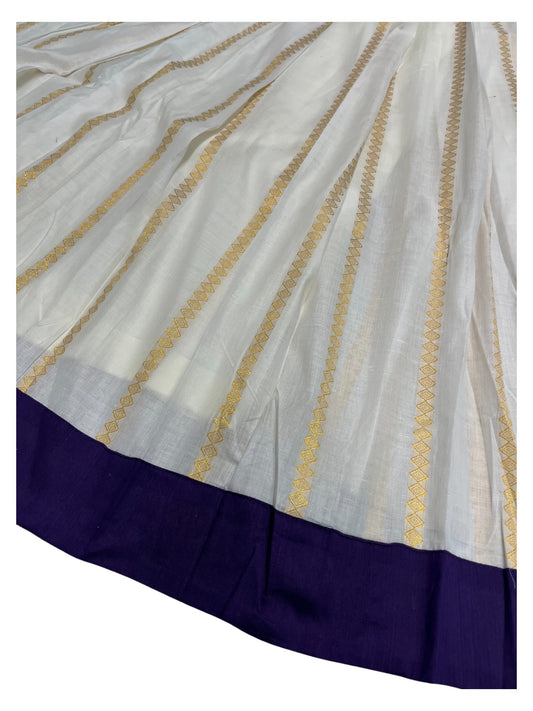 Southloom Kerala Blue And Cotton Kasavu Pavada Blouse with  for Kids