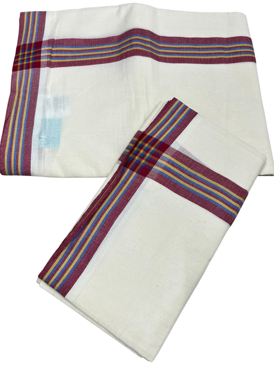 Southloom Kerala Mulloth Cotton Single Mundum Neriyathum with Multicolor Border In 2.80 Mtrs