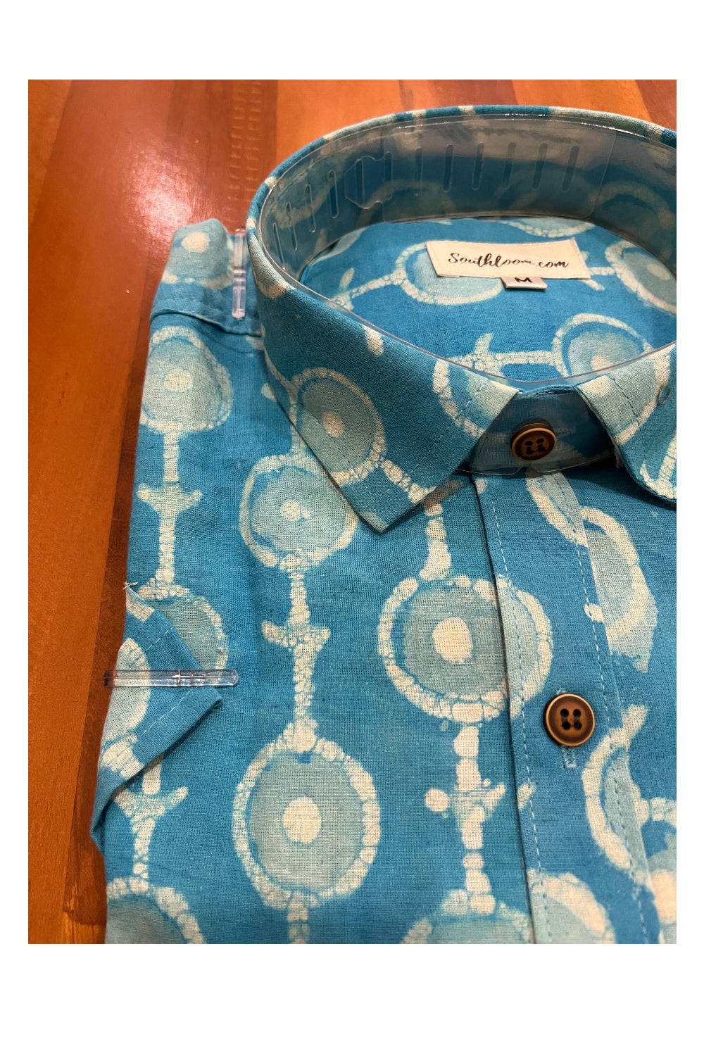 Southloom Jaipur Cotton Light Blue Hand Block Printed Shirt (Half Sleeves)