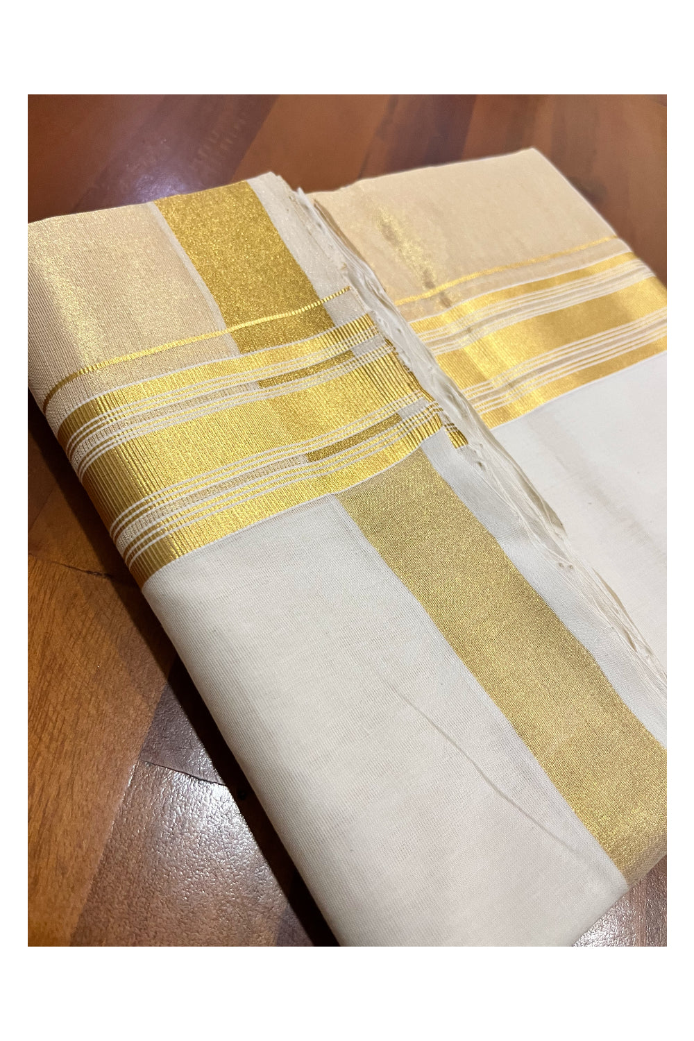 Southloom Premium Handloom Pure Cotton Wedding Mundu with Tissue Kasavu on Border (South Indian Kerala Dhoti)