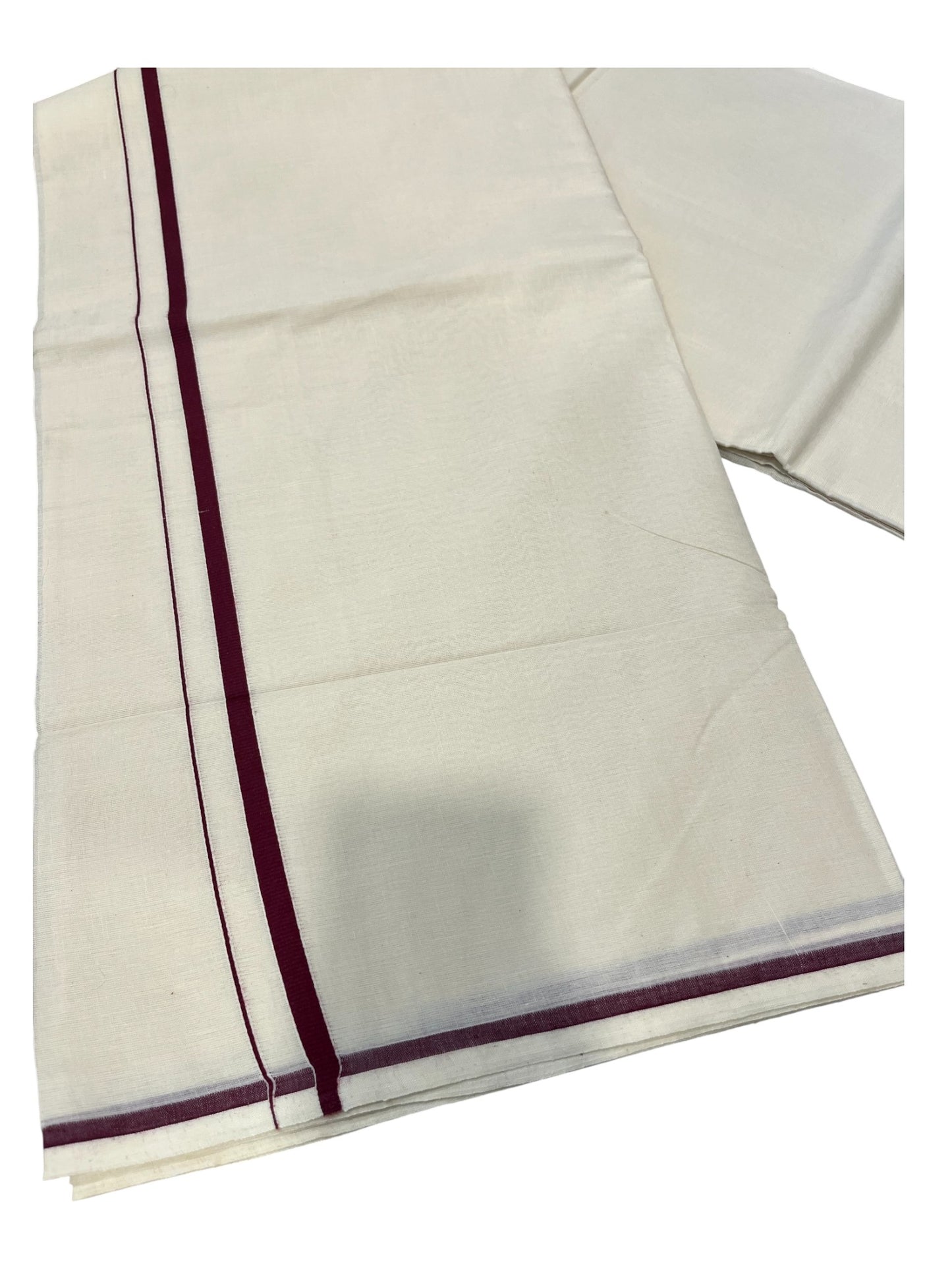 Southloom Kerala Cotton Plain Saree with Maroon Puliyilakkara Border