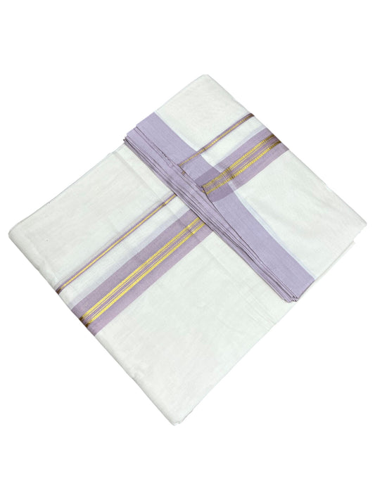Southloom Pure Cotton Mundu with Gold Lines and Lavander Border (South Indian Kerala Dhoti)