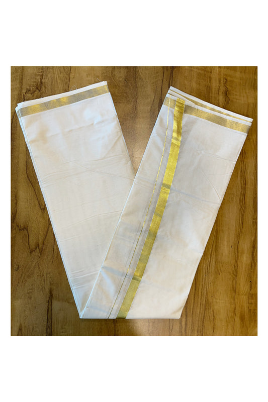Pure Cotton Mundu with Golden Lines and Golden Border (South Indian Kerala Dhoti)