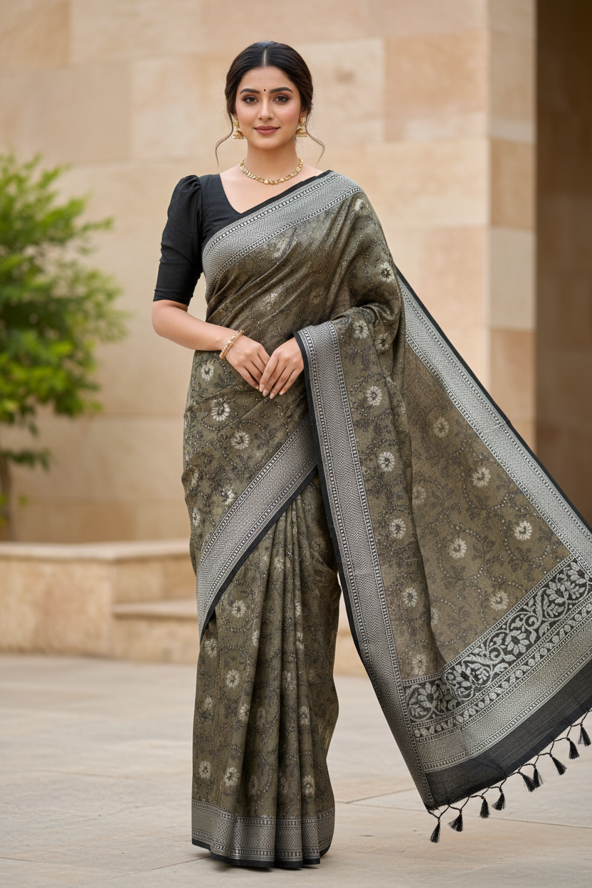 Southloom Banarasi Silk Saree with Woven Work on Body and Borders