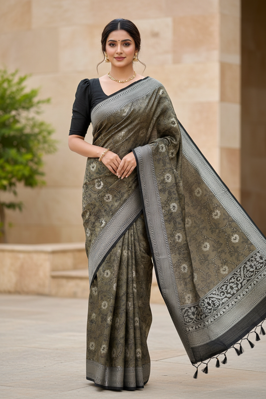 Southloom Banarasi Silk Saree with Woven Work on Body and Borders