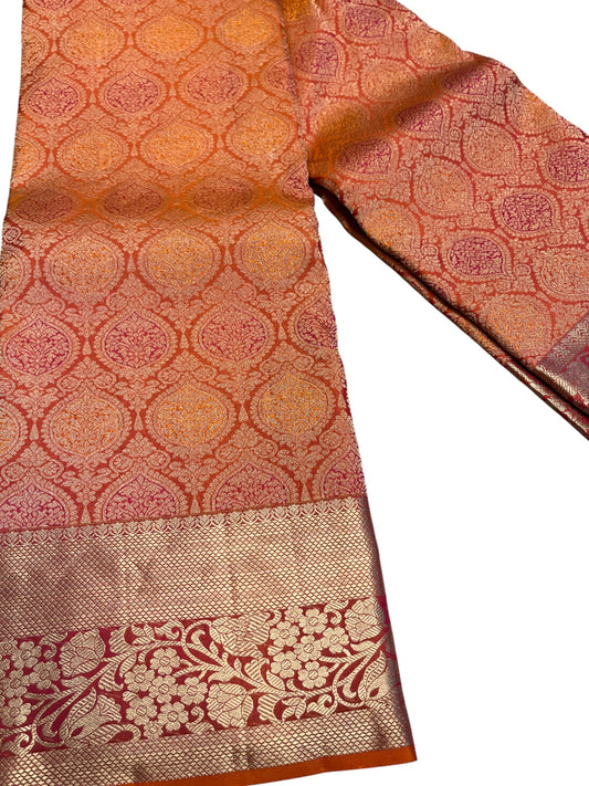 Southloom Premium Handloom Bridal Kanchipuram Silk Saree with Korvai Work (Orange)