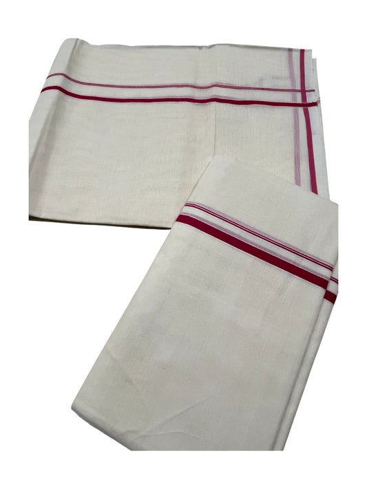 Kerala Cotton Mundum Neriyathum Single (Set Mundu) with Magentha Puliyilakkara